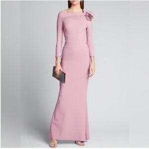 Chiara Boni La Petite Robe 3/4 Sleeve Gown Rosette Shoulder Pink